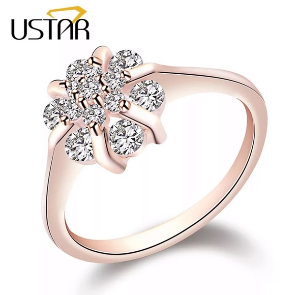 Flower Zircon wedding Rings Crystals Rose Gold - Picture 4 of 8